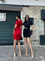 T-014 Kırmızı Bayan Elbise (Bel Dekolteli Mini Düz) - Görsel 4