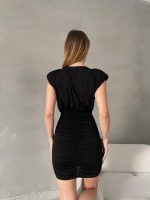 T-004 Siyah Bayan Elbise (Göğüs Dekolteli Mini Drape) - Görsel 3