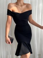 T-007 Siyah Bayan Elbise (Omzu Açık Midi Balık Model) - Görsel 2
